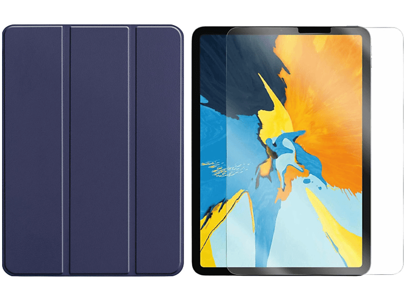 2021 + 2in1 für LOBWERK iPad Case 12.9 Set Schutzglas) Bookcover (Schutzhülle Kunstleder, Apple Zoll 12.9 Blau Pro Generation 5.