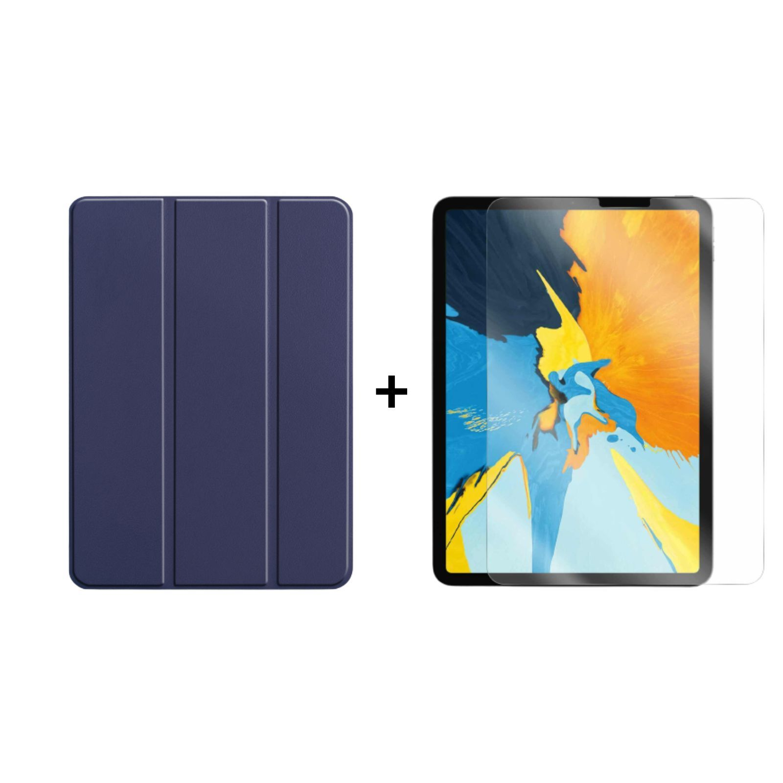 2021 + 2in1 für LOBWERK iPad Case 12.9 Set Schutzglas) Bookcover (Schutzhülle Kunstleder, Apple Zoll 12.9 Blau Pro Generation 5.
