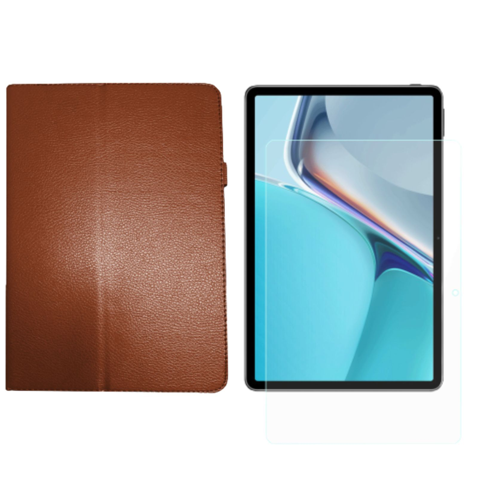 LOBWERK 2in1 Set (Schutzhülle 11 Huawei MatePad Braun Schutzglas) + Bookcover 11 2021 Kunstleder, Zoll Case für