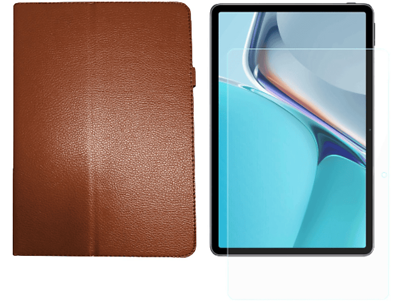 LOBWERK 2in1 Set (Schutzhülle + Schutzglas) Case Bookcover für Huawei MatePad 11 2021 11 Zoll Kunstleder, Braun