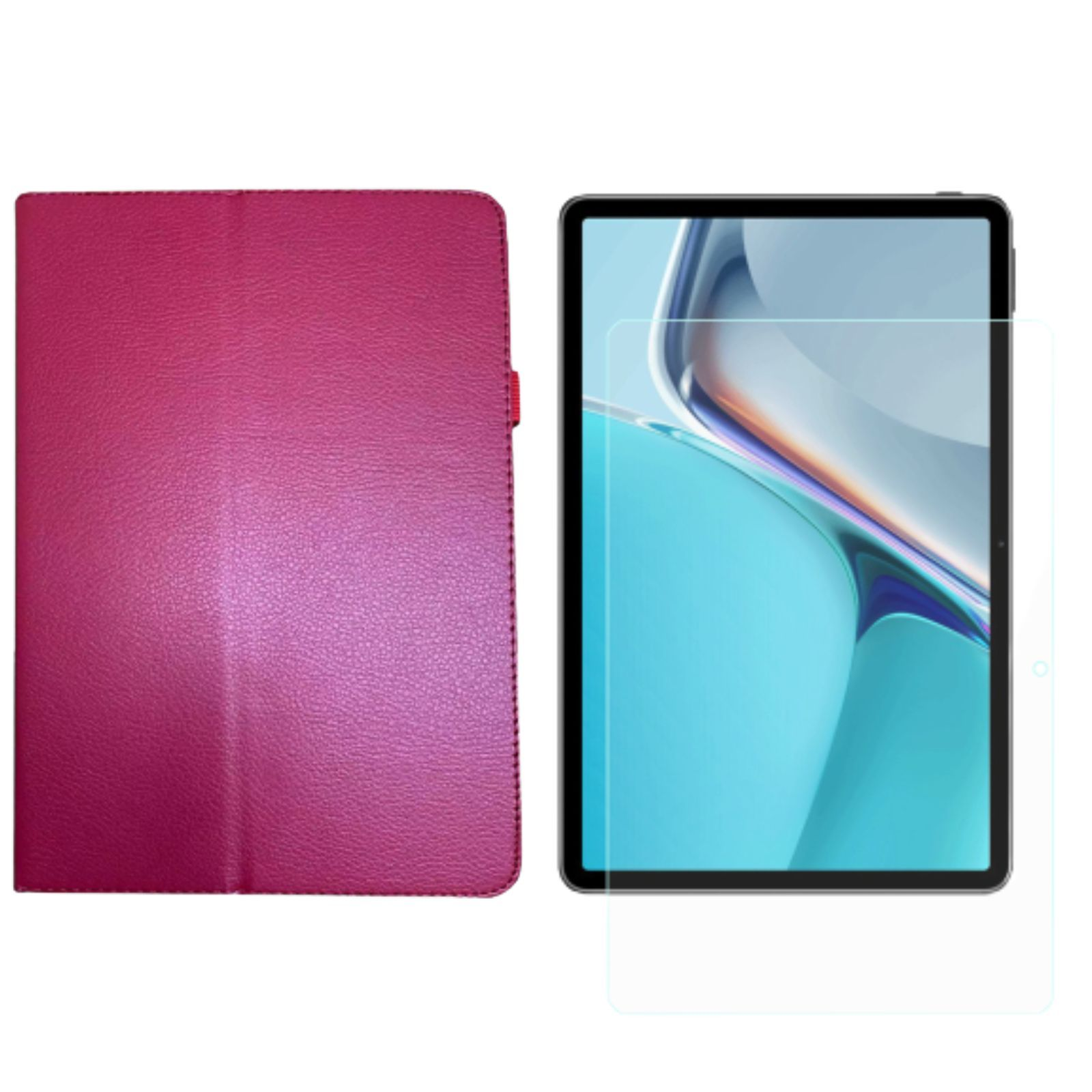 Case (Schutzhülle Zoll + Schutzglas) Set für Huawei MatePad 2021 LOBWERK Kunstleder, Pink 11 11 Bookcover 2in1