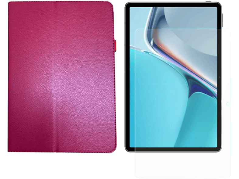 LOBWERK 2in1 Set (Schutzhülle Huawei MatePad Case Pink 11 11 Zoll 2021 Bookcover Schutzglas) + Kunstleder, für