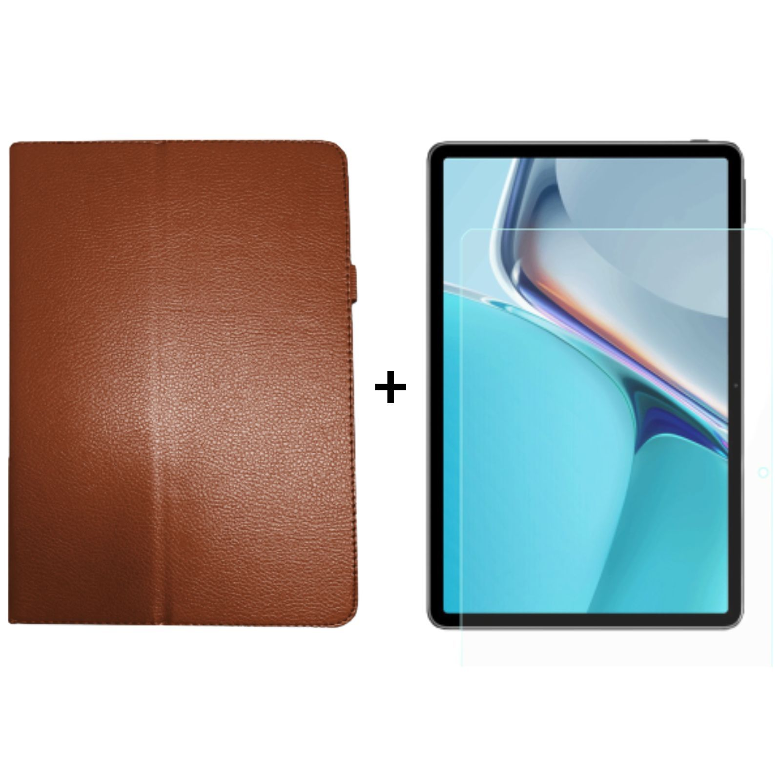 LOBWERK 2in1 Bookcover Huawei MatePad + 2021 11 (Schutzhülle Braun Schutzglas) Kunstleder, Set Case Zoll 11 für