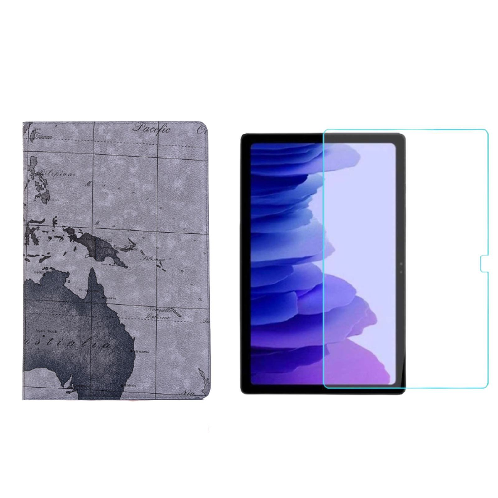 Set Schutzfolie) (Schutzhülle Bookcover Samsung Zoll Case 10.4 LOBWERK + T505 2in1 A7 Galaxy Grau Tab Kunststoff, SM-T500 für