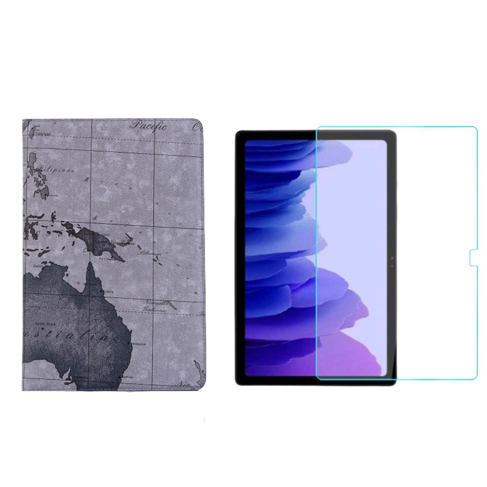 LOBWERK 2in1 Set Zoll Kunststoff, + T505 Tab A7 für 10.4 SM-T500 Grau Galaxy Bookcover Samsung Case Schutzfolie) (Schutzhülle