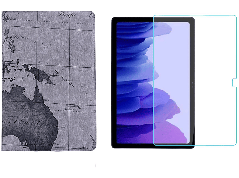 LOBWERK 2in1 Set (Schutzhülle + Schutzfolie) Case Bookcover für Samsung Galaxy Tab A7 SM-T500 T505 10.4 Zoll Kunststoff, Grau