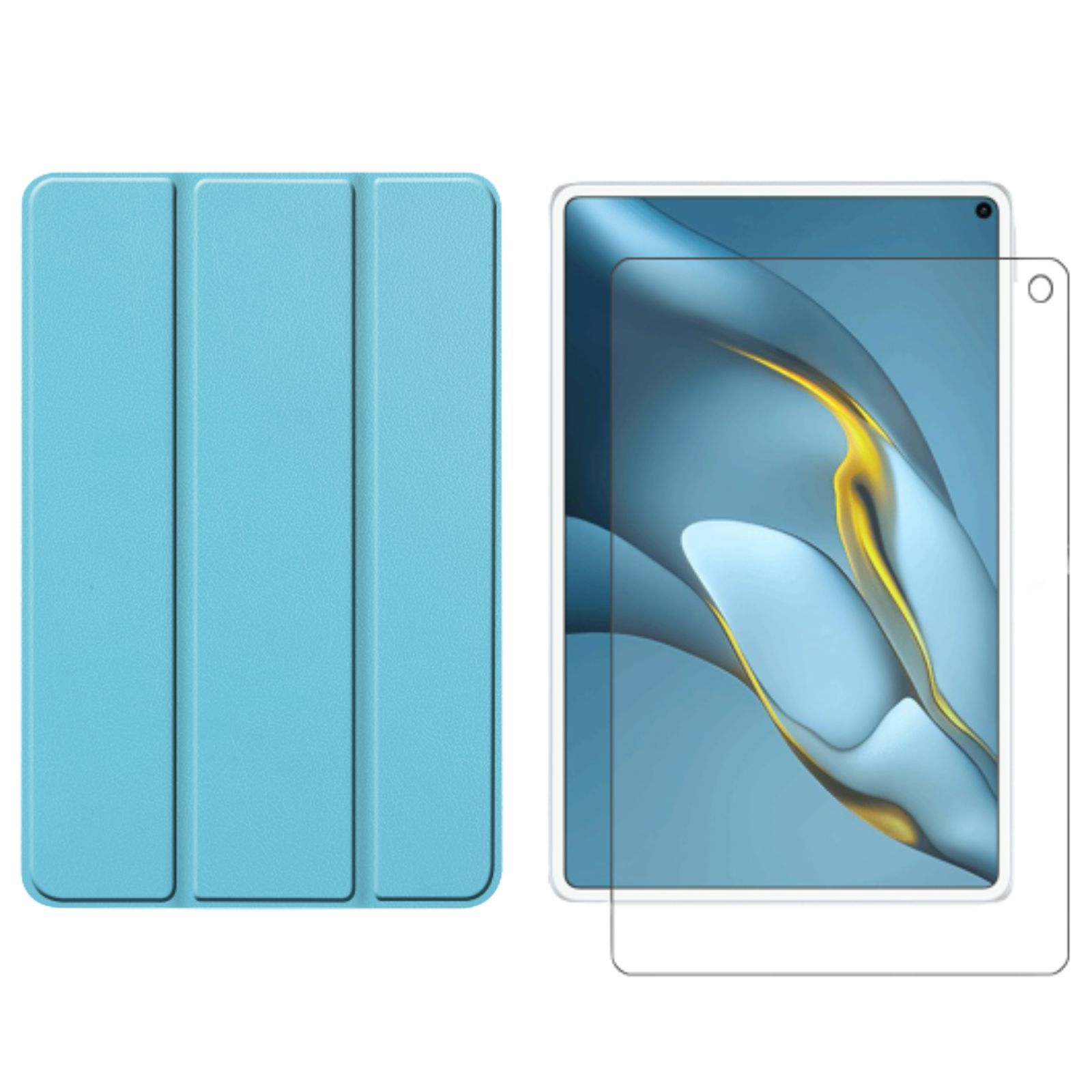(Schutzhülle Pro + Hellblau für Case MRR-W29 Zoll LOBWERK Bookcover Huawei MatePad 2in1 Kunstleder, 10.8 2021 Schutzglas) Set