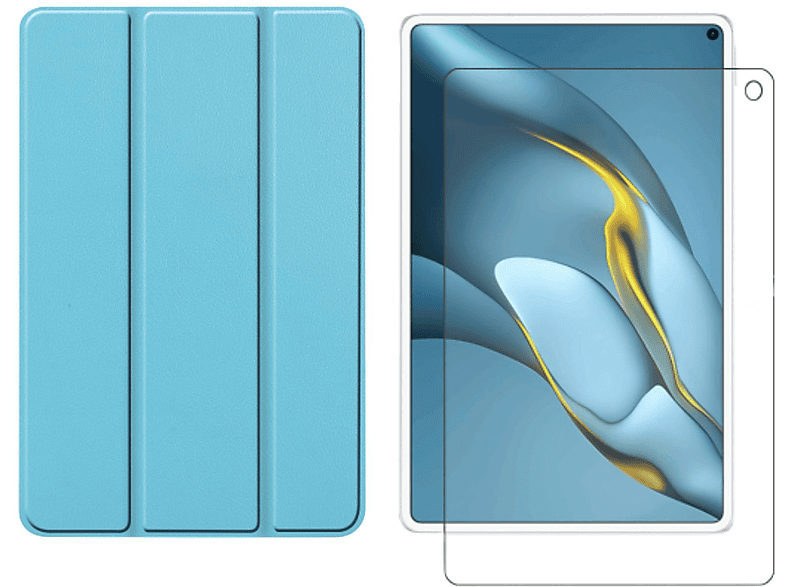 LOBWERK 2in1 Set (Schutzhülle + Schutzglas) Case Bookcover für Huawei MatePad Pro 2021 MRR-W29 10.8 Zoll Kunstleder, Hellblau