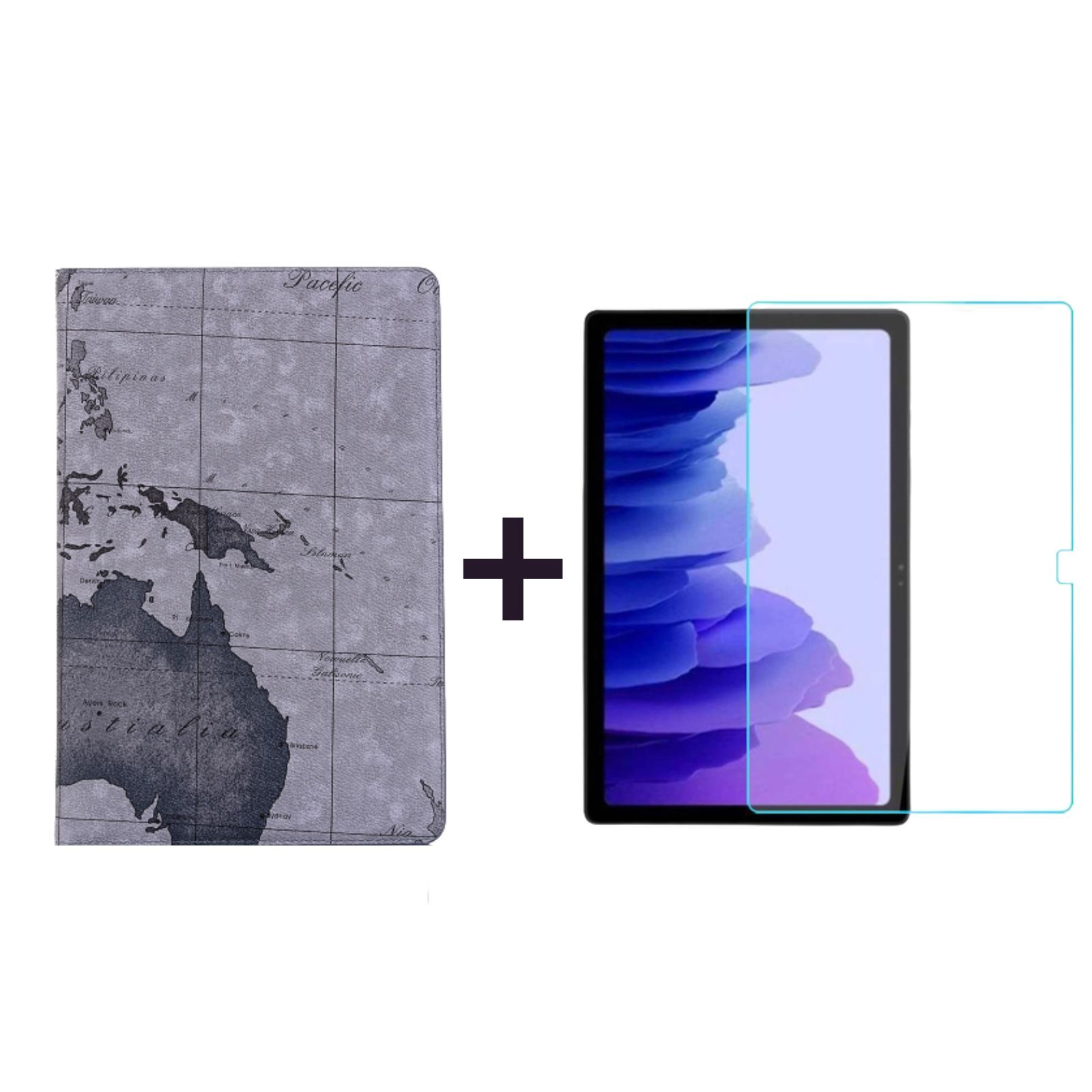 LOBWERK 2in1 Set Zoll Kunststoff, + T505 Tab A7 für 10.4 SM-T500 Grau Galaxy Bookcover Samsung Case Schutzfolie) (Schutzhülle