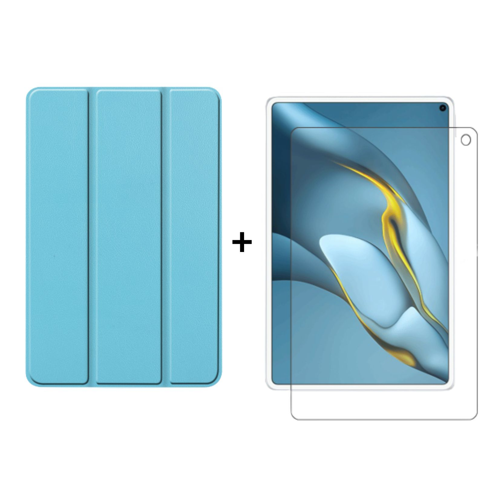 10.8 Huawei MatePad Pro Zoll MRR-W29 Schutzglas) (Schutzhülle Set LOBWERK Case Kunstleder, + 2021 2in1 Hellblau Bookcover für