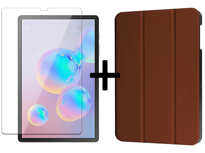 LOBWERK 2in1 Set (Schutzhülle + Schutzglas) Case Bookcover für Samsung Galaxy Tab S6 10.5 SM-T860 SM-T865 Kunstleder, Braun