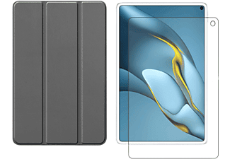 LOBWERK 2in1 Set (Schutzhülle + Schutzglas) Case Bookcover für Huawei MatePad Pro 2021 MRR-W29 10.8 Zoll Kunstleder, Grau