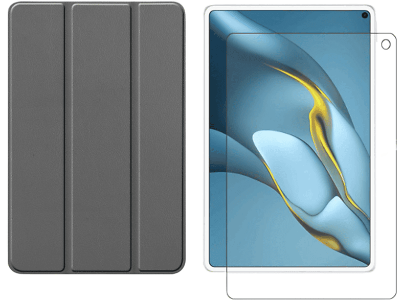 LOBWERK 2in1 Set (Schutzhülle + Schutzglas) Case Bookcover für Huawei MatePad Pro 2021 MRR-W29 10.8 Zoll Kunstleder, Grau