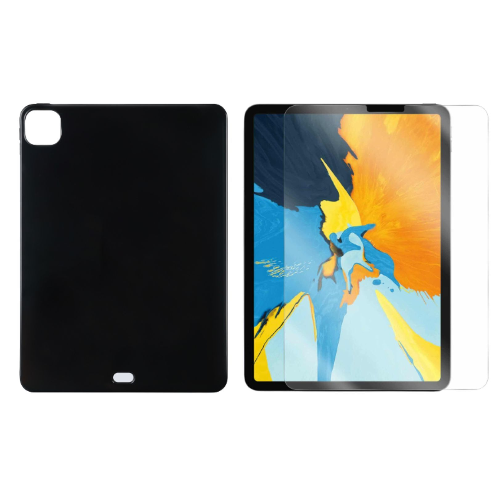 5. Schwarz TPU, Case Set 2021 12.9 Generation Schutzglas) 12.9 2in1 Backcover iPad Pro LOBWERK Zoll (Schutzhülle Apple + für