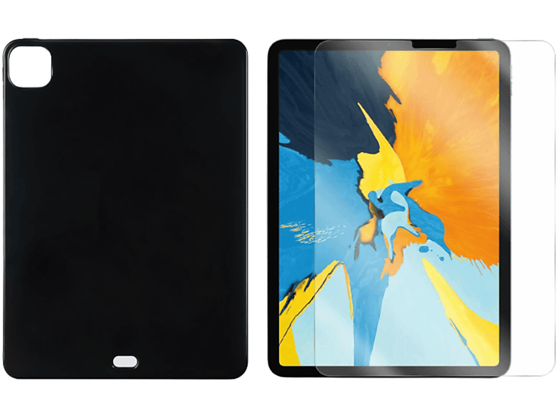 5. Schwarz TPU, Case Set 2021 12.9 Generation Schutzglas) 12.9 2in1 Backcover iPad Pro LOBWERK Zoll (Schutzhülle Apple + für