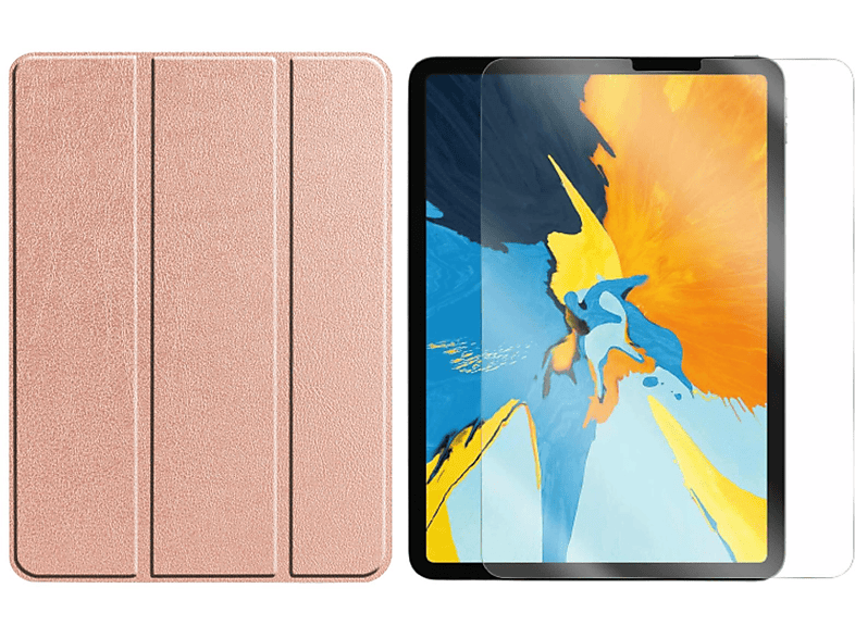 LOBWERK 2in1 Set (Schutzhülle + Schutzglas) Case Bookcover für Apple iPad Pro 12.9 2021 5. Generation 12.9 Zoll Kunstleder, bronze