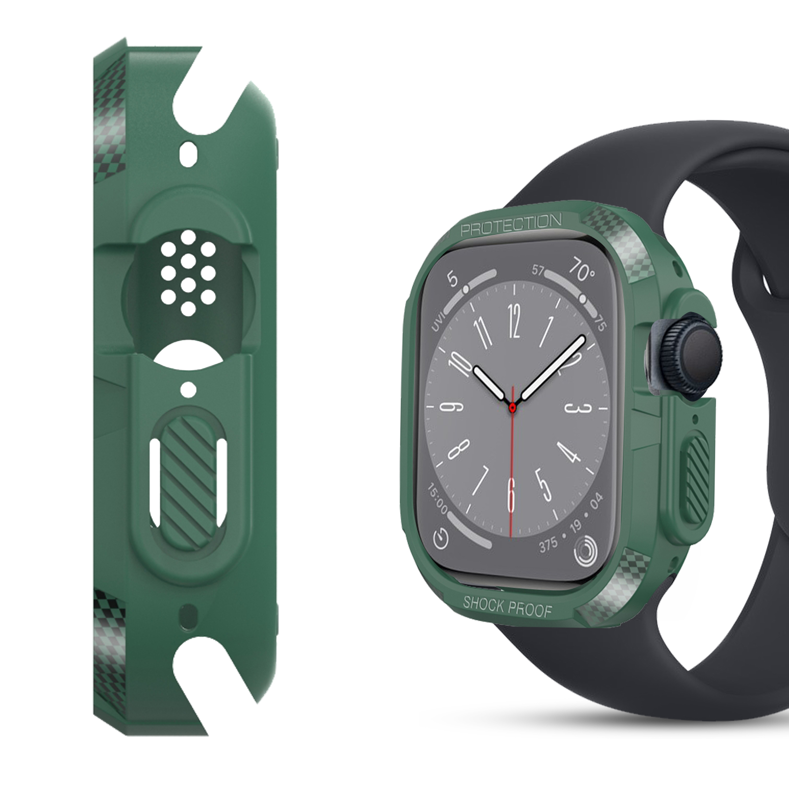Apple Carbon Cover, AVIZAR Series 7, 6, 5, Apple, Grün 8, 4, Full Watch Design,