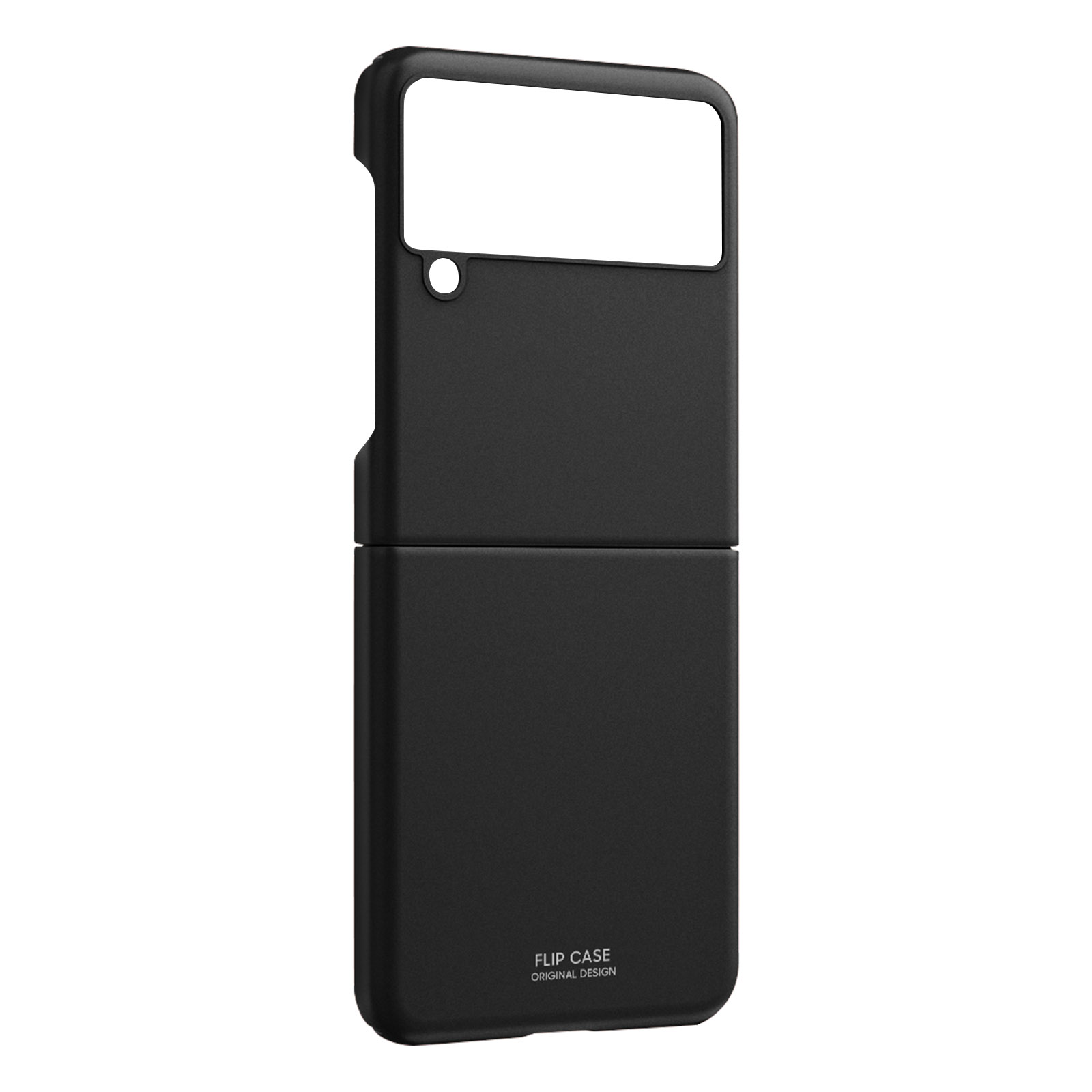 Custodia nera per telefono a conchiglia, con le scritte "FLIP CASE ORIGINAL DESIGN".