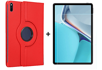 LOBWERK 2in1 Set (Schutzhülle + Schutzglas) Case Bookcover für Huawei MatePad 11 2021 11 Zoll Kunstleder, Rot