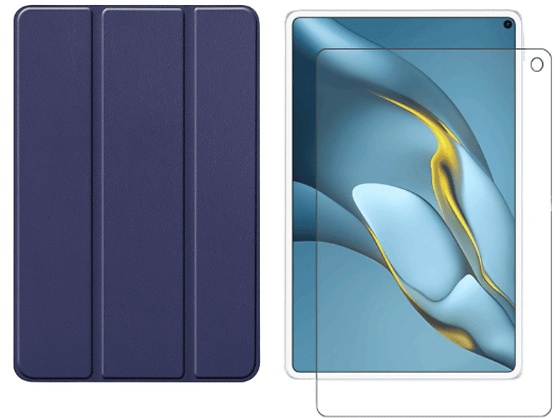 LOBWERK 2in1 Set (Schutzhülle + Schutzglas) Case Bookcover für Huawei MatePad Pro 2021 MRR-W29 10.8 Zoll Kunstleder, Blau