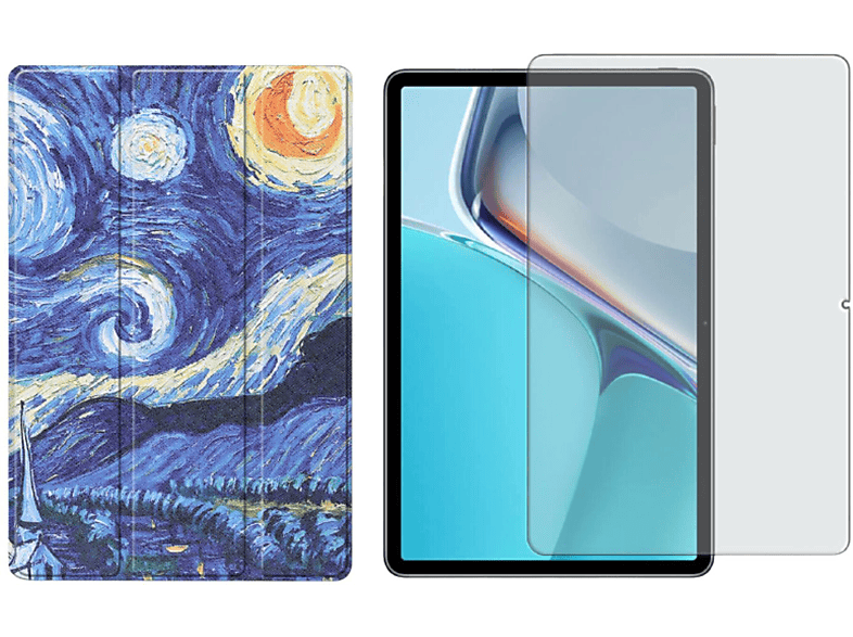 LOBWERK 2in1 Set (Schutzhülle + Schutzglas) Case Bookcover für Huawei MatePad 11 2021 11 Zoll Kunstleder, Mehrfarbig