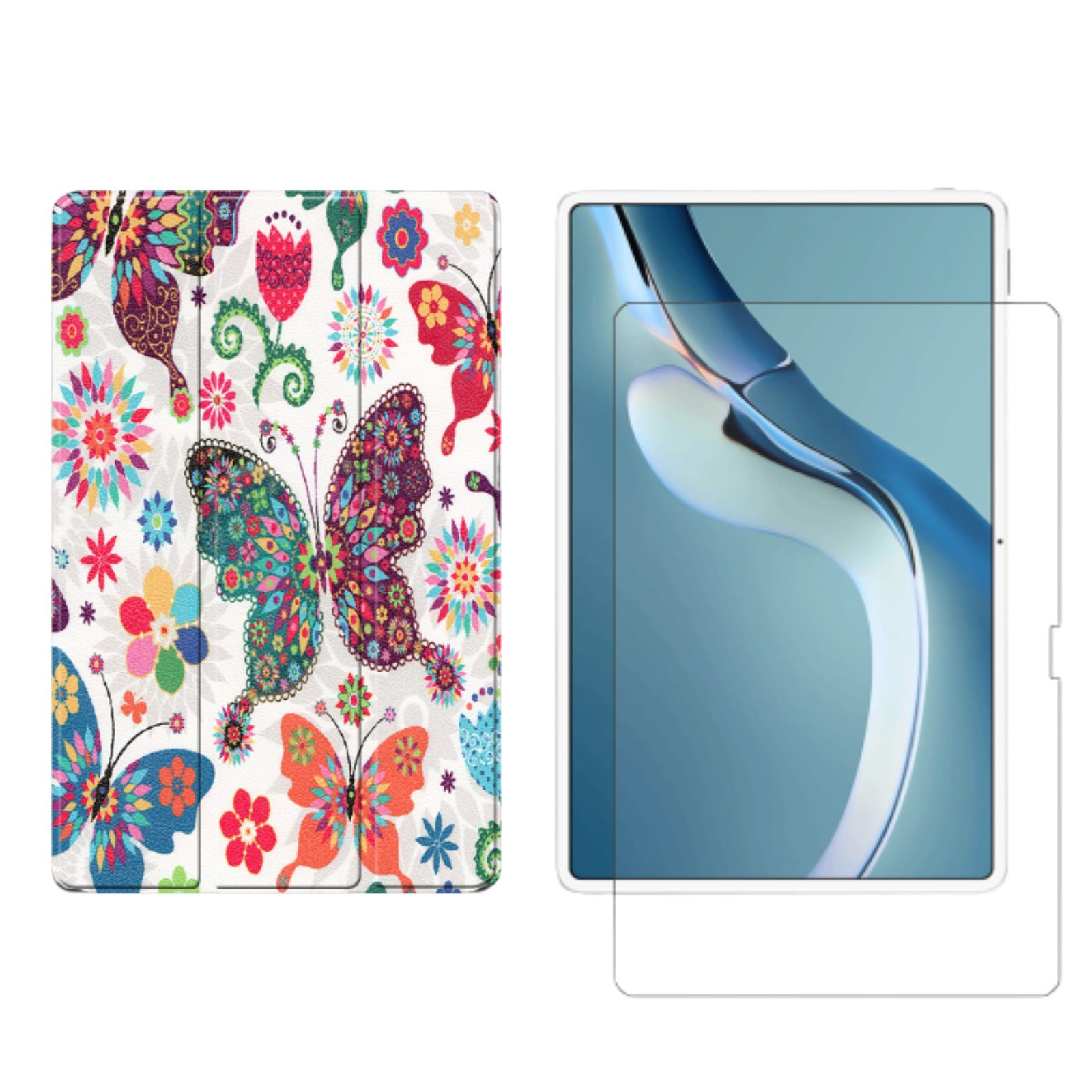 Bookcover Case Kunstleder, Schutzglas) 2021 + Huawei MatePad 2in1 12.6 (Schutzhülle Pro LOBWERK Set für Zoll Mehrfarbig