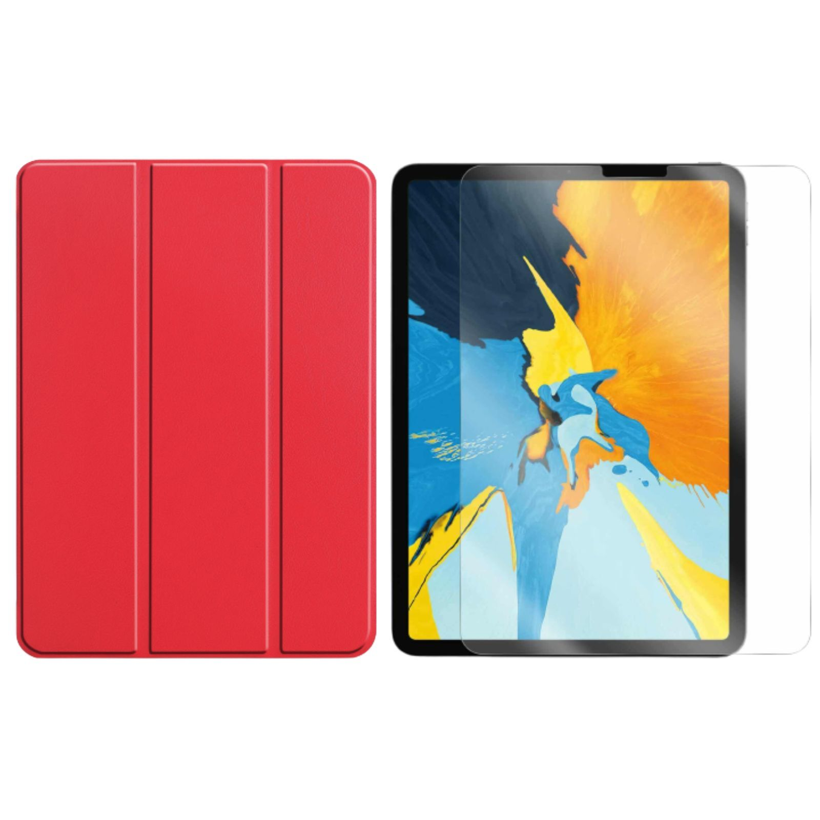 Bookcover Apple Case für 12.9 5. 12.9 LOBWERK 2021 Zoll Schutzglas) Generation Rot iPad Set Pro Kunstleder, 2in1 + (Schutzhülle