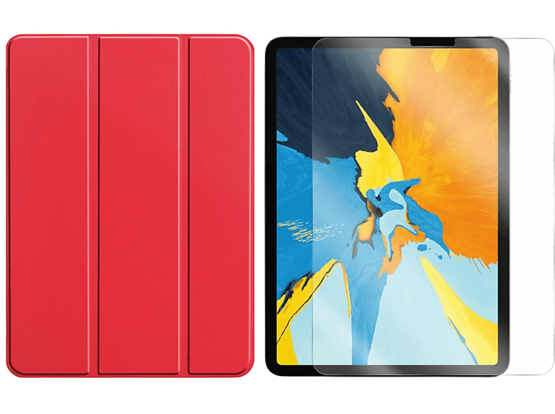 LOBWERK 2in1 Set (Schutzhülle + Schutzglas) Case Bookcover für Apple iPad Pro 12.9 2021 5. Generation 12.9 Zoll Kunstleder, Rot
