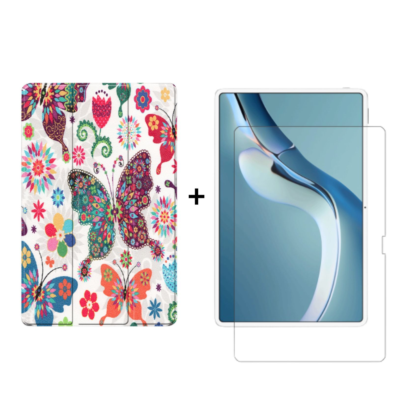 Mehrfarbig für Kunstleder, (Schutzhülle 12.6 Huawei MatePad Pro Bookcover 2021 LOBWERK + Schutzglas) 2in1 Zoll Set Case