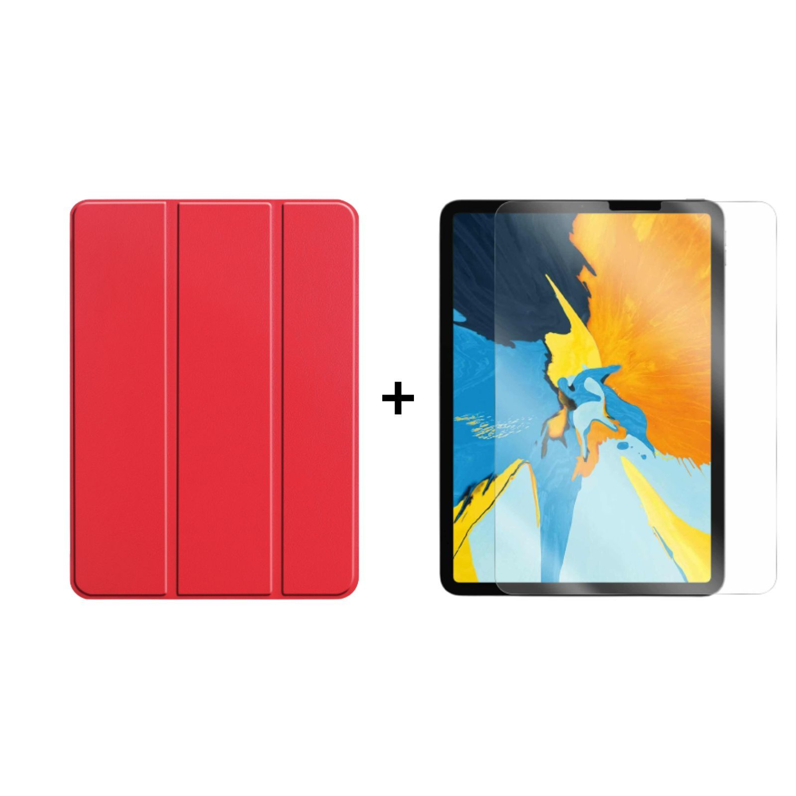LOBWERK 2in1 Set (Schutzhülle Generation Apple 5. Zoll Case + Bookcover für 12.9 2021 12.9 Pro Kunstleder, Schutzglas) iPad Rot