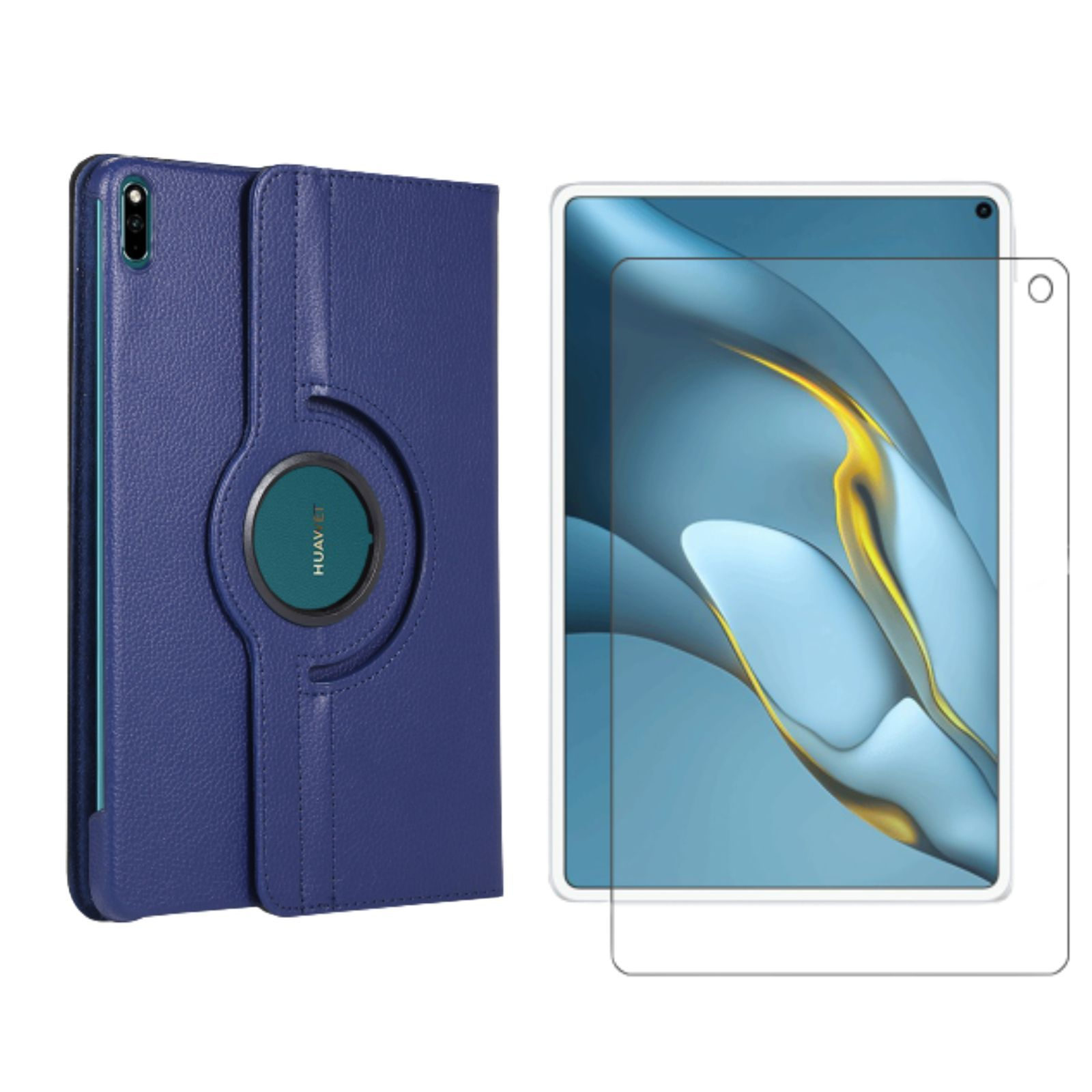 Schutzglas) 2021 10.8 Zoll Case LOBWERK Blau + Bookcover (Schutzhülle MRR-W29 Kunstleder, Huawei MatePad für Set 2in1 Pro