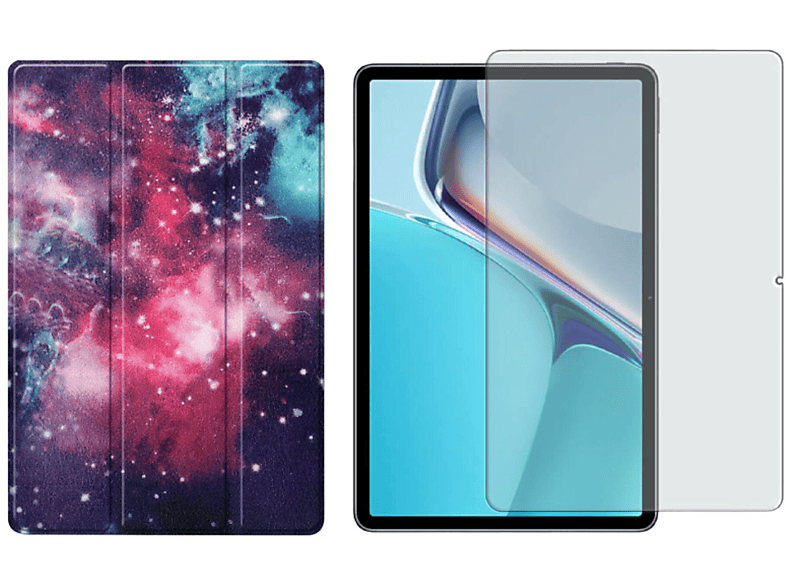 LOBWERK 2in1 Set (Schutzhülle + Schutzglas) Case Bookcover für Huawei MatePad 11 2021 11 Zoll Kunstleder, Mehrfarbig