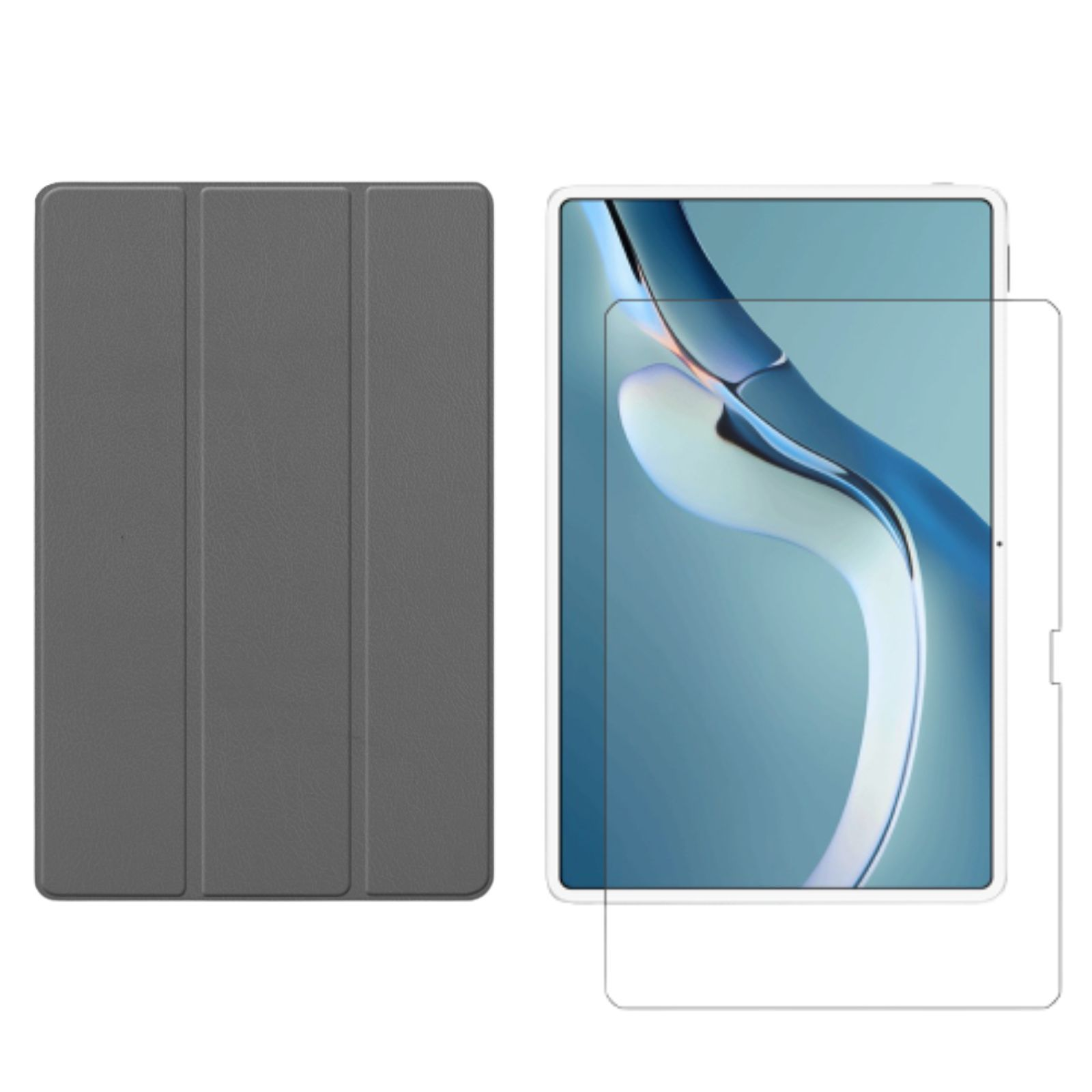 2in1 LOBWERK 2021 Huawei MatePad für + Bookcover Grau Kunstleder, Pro Zoll Case Schutzglas) Set 12.6 (Schutzhülle