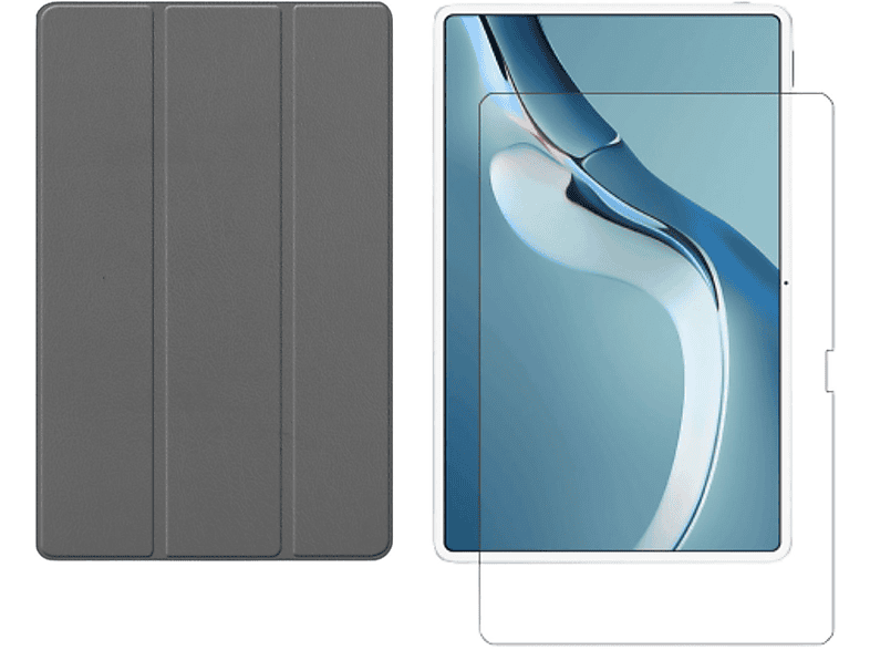 LOBWERK 2in1 Set (Schutzhülle + Schutzglas) Case Bookcover für Huawei MatePad Pro 2021 12.6 Zoll Kunstleder, Grau