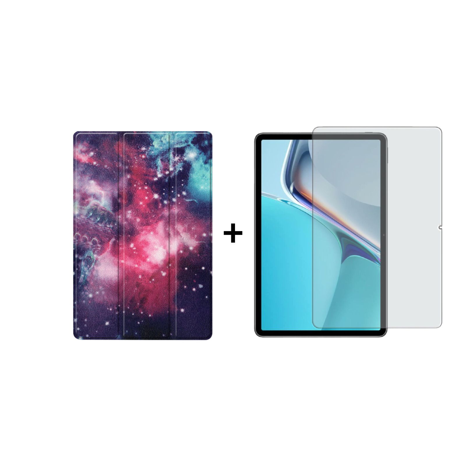 LOBWERK 2in1 Set (Schutzhülle + Mehrfarbig Case Bookcover für Huawei MatePad 11 Schutzglas) Kunstleder, Zoll 11 2021