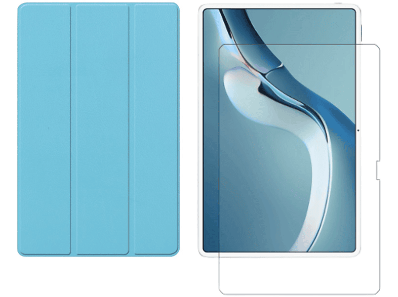 LOBWERK 2in1 Set (Schutzhülle + Schutzglas) Case Bookcover für Huawei MatePad Pro 2021 12.6 Zoll Kunstleder, Hellblau
