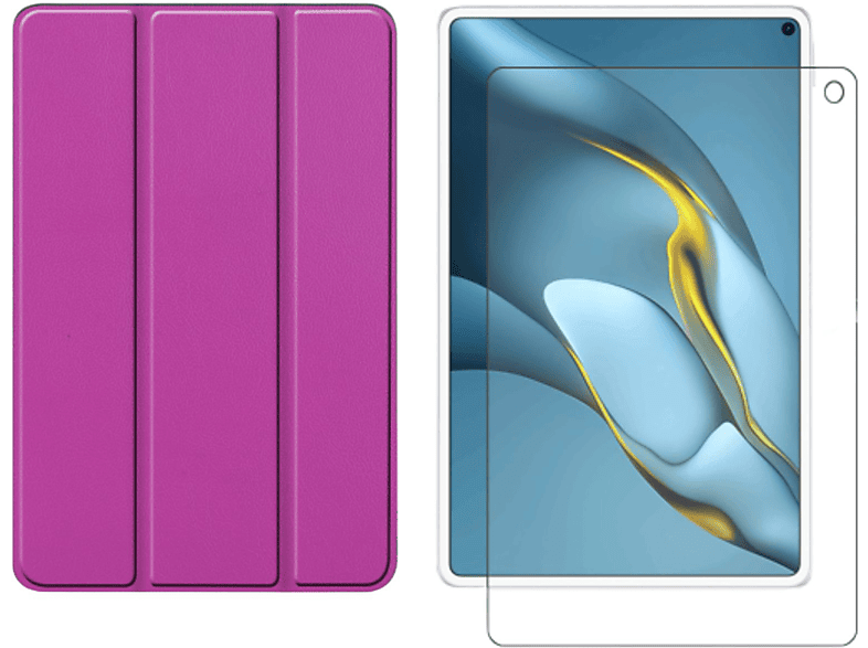Huawei MatePad 10.8 Case Lila + (Schutzhülle für 2in1 Schutzglas) Pro MRR-W29 Bookcover 2021 Set LOBWERK Zoll Kunstleder,