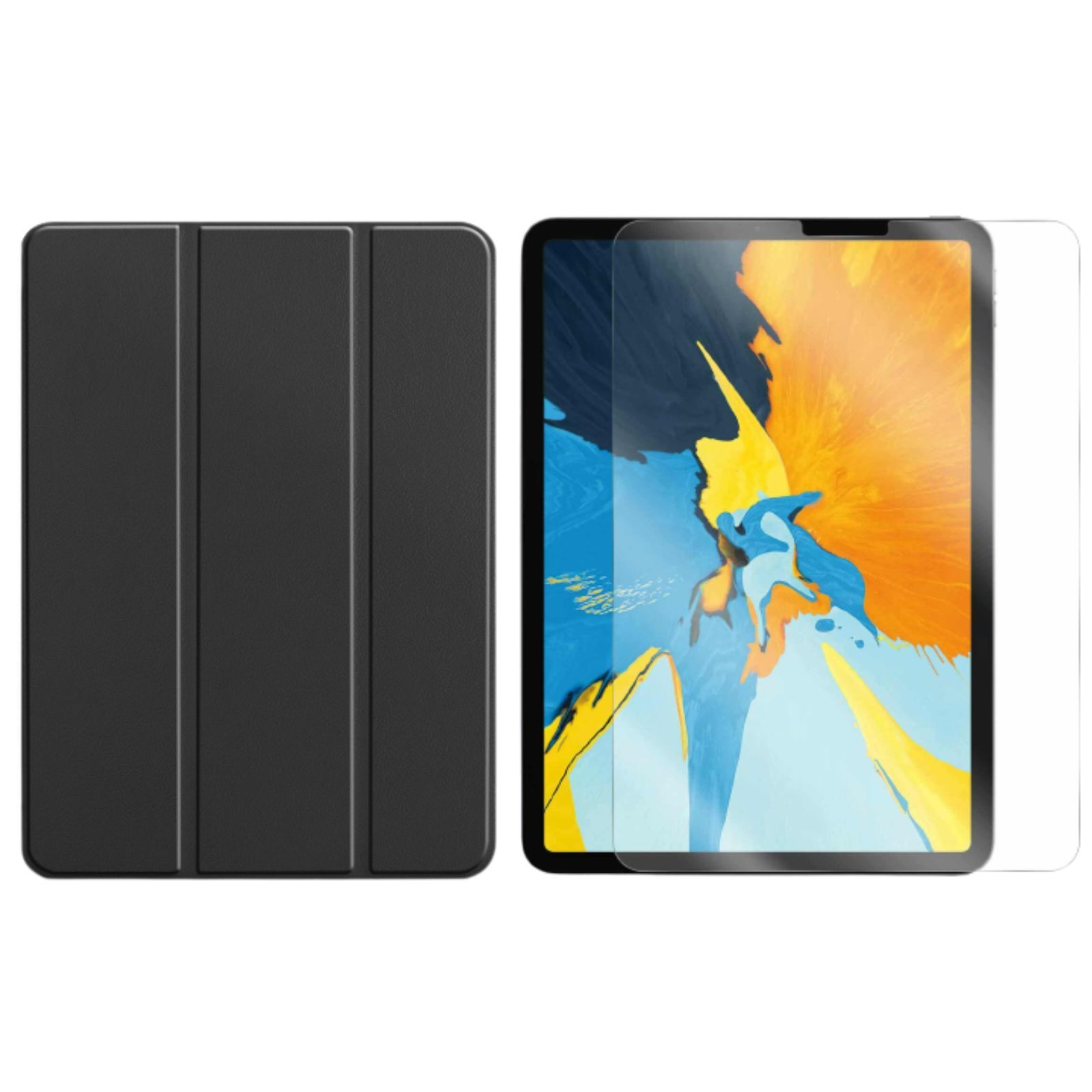 LOBWERK Pro iPad + 2in1 12.9 Apple für 2021 Bookcover Schwarz Set (Schutzhülle 12.9 Schutzglas) Generation Case Kunstleder, Zoll 5.