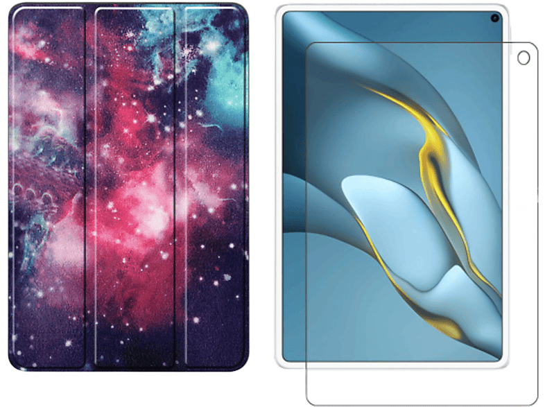 LOBWERK 2in1 Set (Schutzhülle + Schutzglas) Case Bookcover für Huawei MatePad Pro 2021 MRR-W29 10.8 Zoll Kunstleder, Mehrfarbig