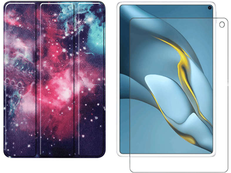 Huawei MatePad Zoll für Mehrfarbig 2in1 Pro + Bookcover Kunstleder, Case (Schutzhülle Schutzglas) Set 2021 10.8 MRR-W29 LOBWERK