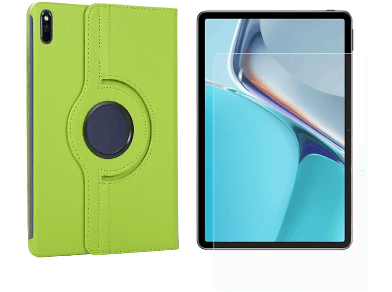 LOBWERK 2in1 Schutzglas) Set + Bookcover 11 Kunstleder, Grün 2021 für Case Huawei MatePad (Schutzhülle Zoll 11