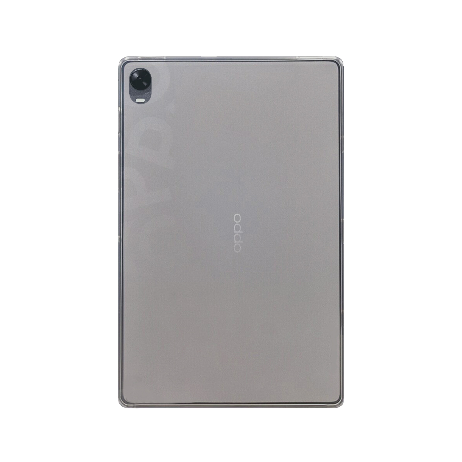 Graue Tabletrückseite mit Kamera und 'oppo' Logo. Weißer Hintergrund.