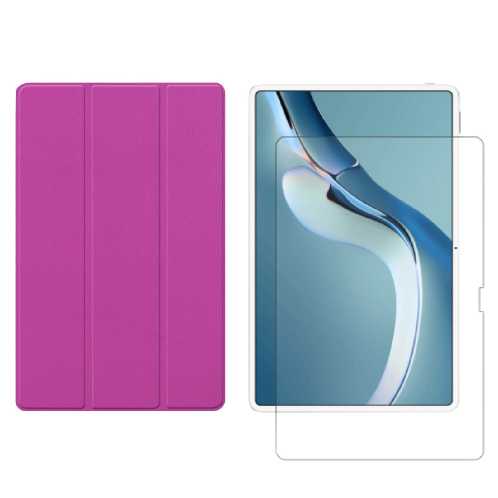 2in1 Huawei MatePad Case Schutzglas) + Pro Zoll 2021 Set (Schutzhülle LOBWERK 12.6 Kunstleder, Lila Bookcover für
