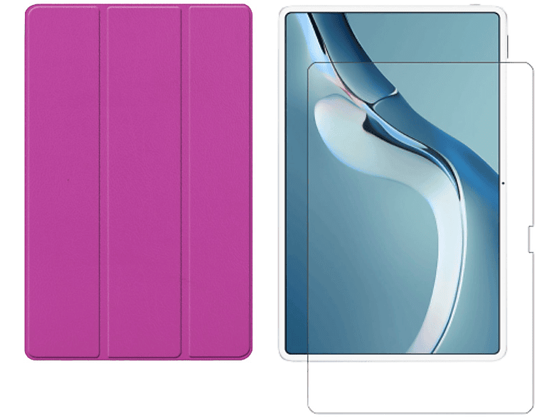 LOBWERK 2in1 Set (Schutzhülle + Zoll Schutzglas) Lila Pro Case Bookcover Kunstleder, 2021 für Huawei MatePad 12.6