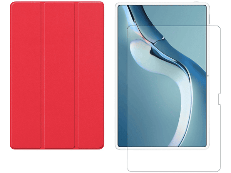 LOBWERK 2in1 Set (Schutzhülle + Schutzglas) Case Bookcover für Huawei MatePad Pro 2021 12.6 Zoll Kunstleder, Rot | Tablet Bookcover