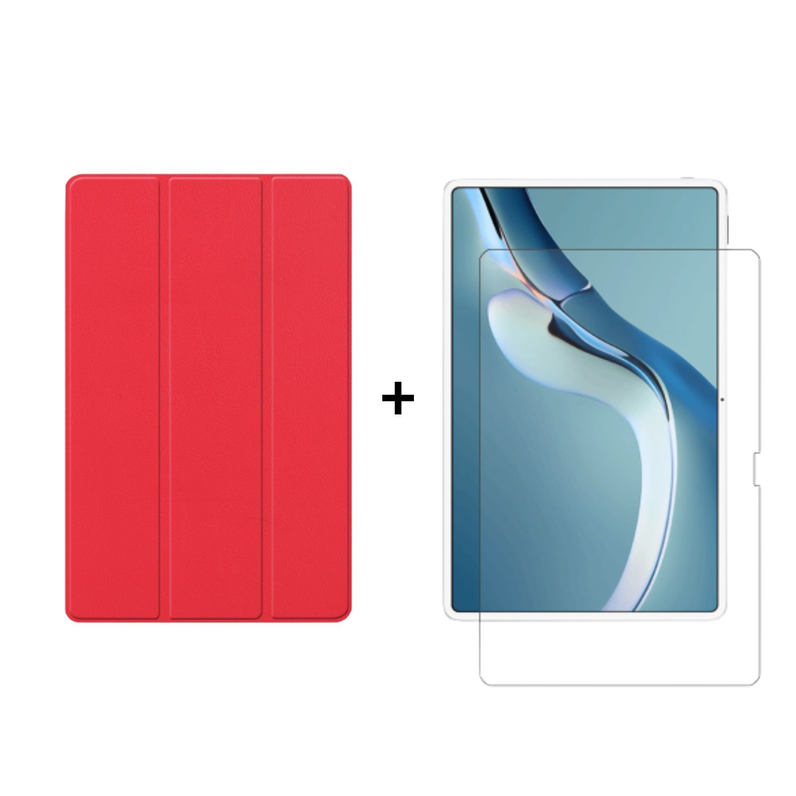 Rot + Pro (Schutzhülle Kunstleder, Schutzglas) LOBWERK 2in1 12.6 Bookcover 2021 Set für Huawei MatePad Case Zoll