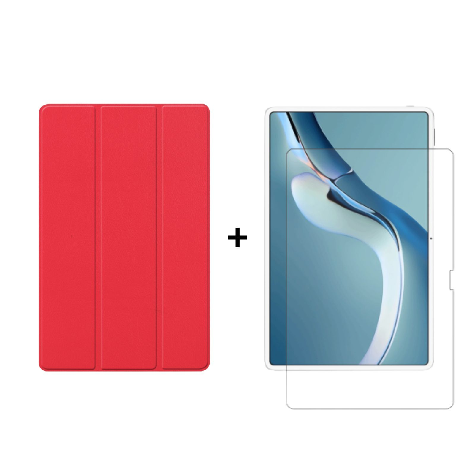 LOBWERK 2in1 Set 2021 für Huawei MatePad Zoll Case (Schutzhülle 12.6 + Kunstleder, Schutzglas) Pro Rot Bookcover