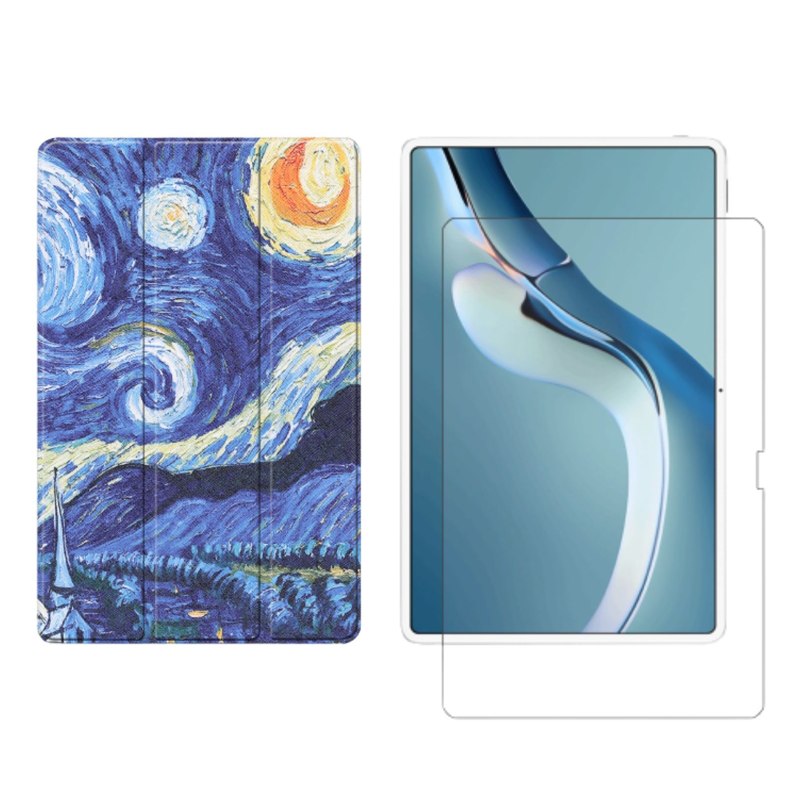 LOBWERK 2in1 Set Case Mehrfarbig + Huawei MatePad 2021 Pro für 12.6 Bookcover Kunstleder, Schutzglas) (Schutzhülle Zoll