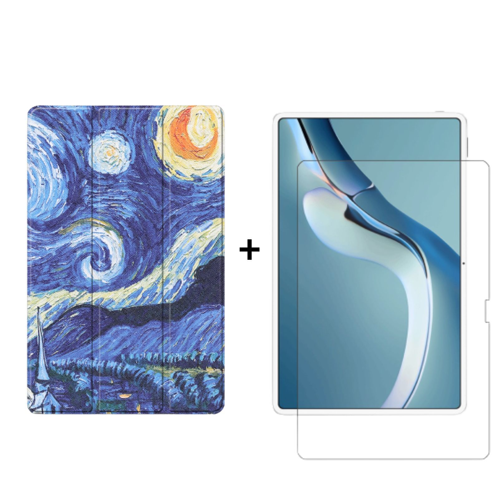 LOBWERK 2in1 Set (Schutzhülle für Schutzglas) Kunstleder, Zoll + Pro Case Bookcover 12.6 Huawei MatePad Mehrfarbig 2021