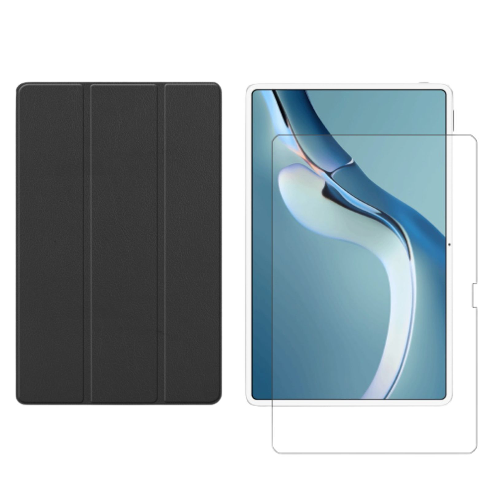Huawei MatePad (Schutzhülle 2021 Bookcover Schutzglas) Zoll 12.6 LOBWERK für Schwarz Pro Kunstleder, + Set 2in1 Case
